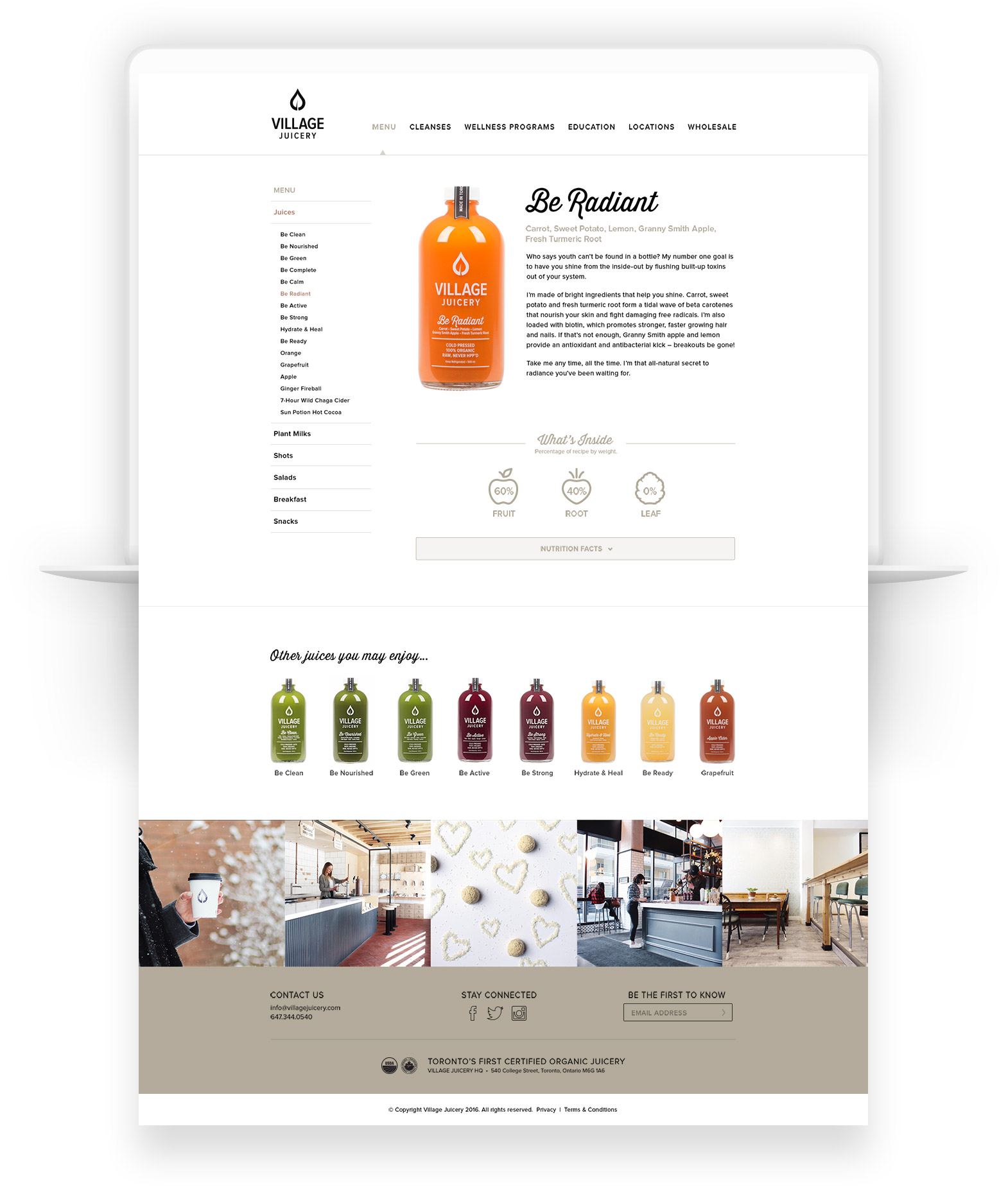 Web Design for Food & Beverage Company - Village Juicery