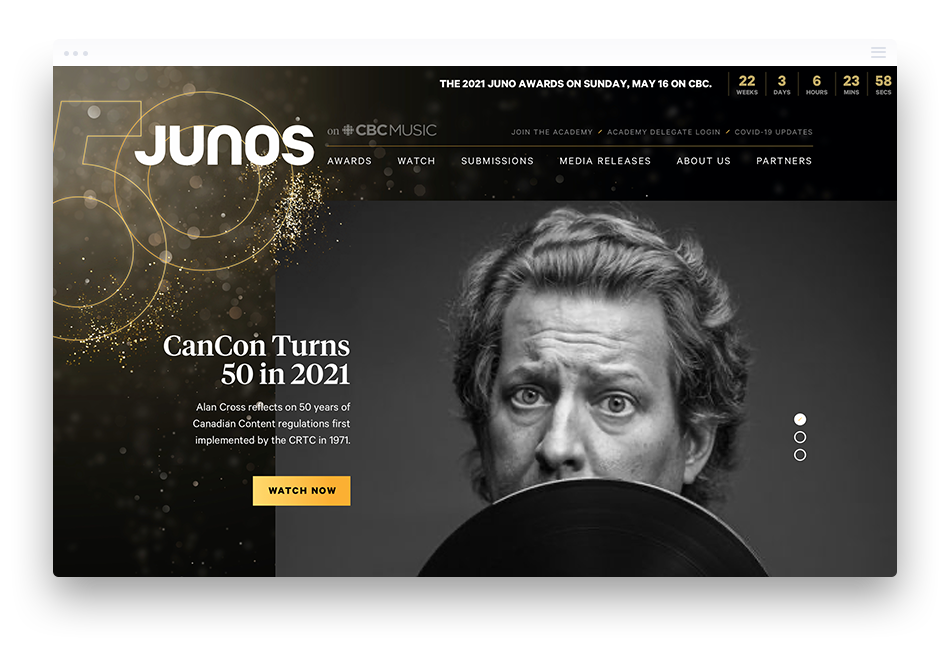 Web Design for The JUNO Awards