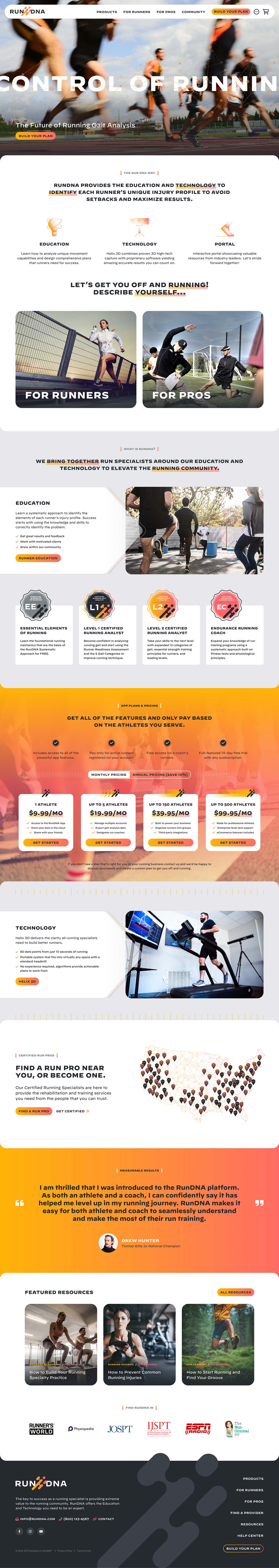 Web Design for Fit Tech Company, RunDNA