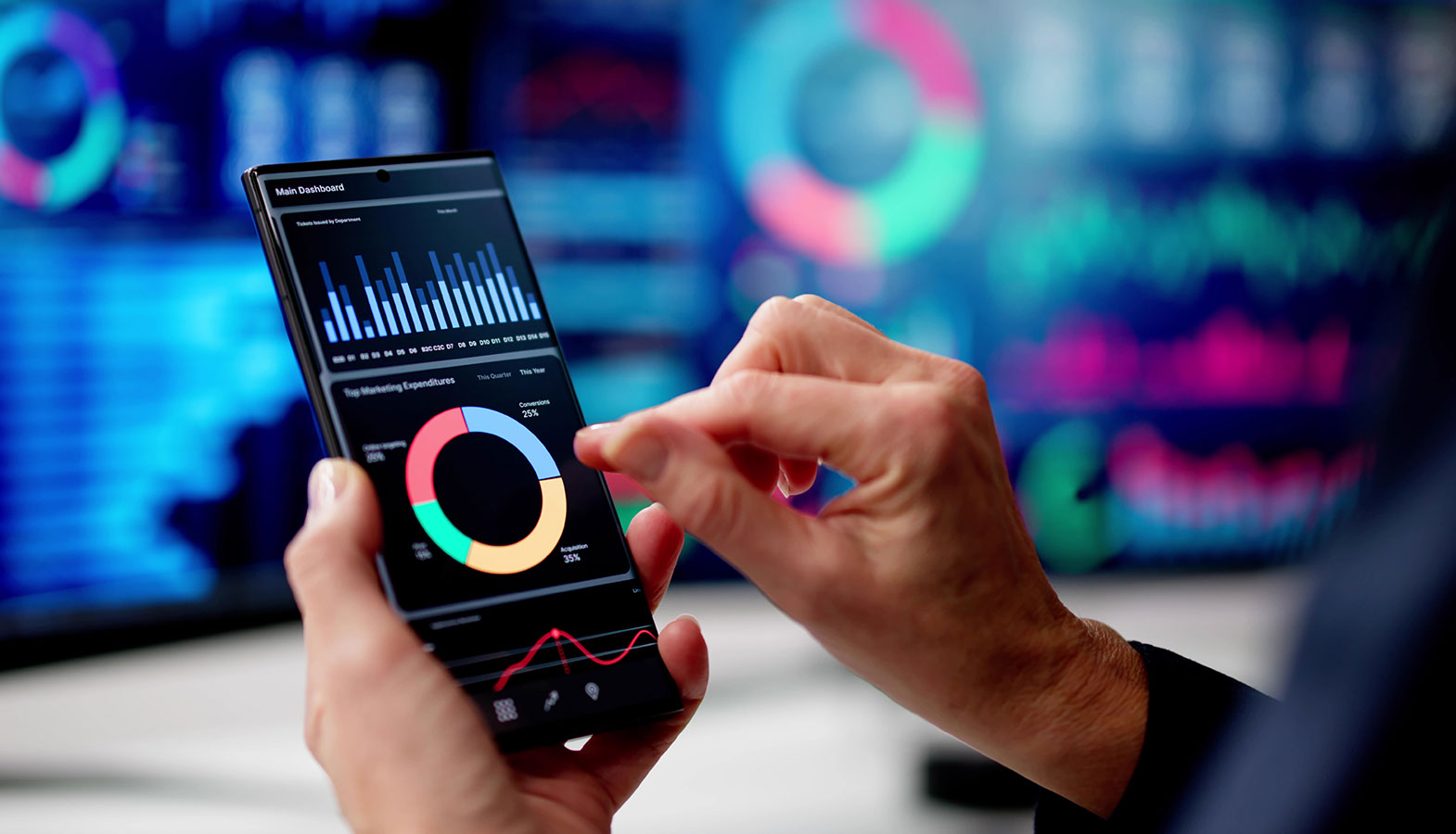 A hand is holding a mobile device displaying a fast-loading web page interface that provides clear visual feedback for user interactions. The design emphasizes responsiveness and minimizes input delays, ensuring a smooth experience for users engaging with the mobile and desktop devices.