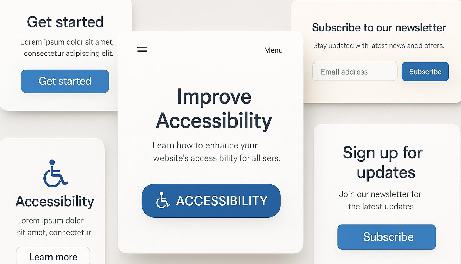 An accessibility-focused call to action (CTA) design is displayed, featuring a prominent CTA button with contrasting colors and clear labeling to encourage users. This design aims to attract the attention of website visitors, helping to improve conversion rates and effectively guide prospective customers towards desired actions on the landing page.