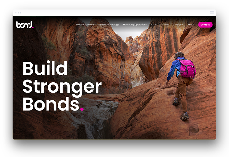 Custom web design for industry defining CX Agency, Bond Brand Loyalty